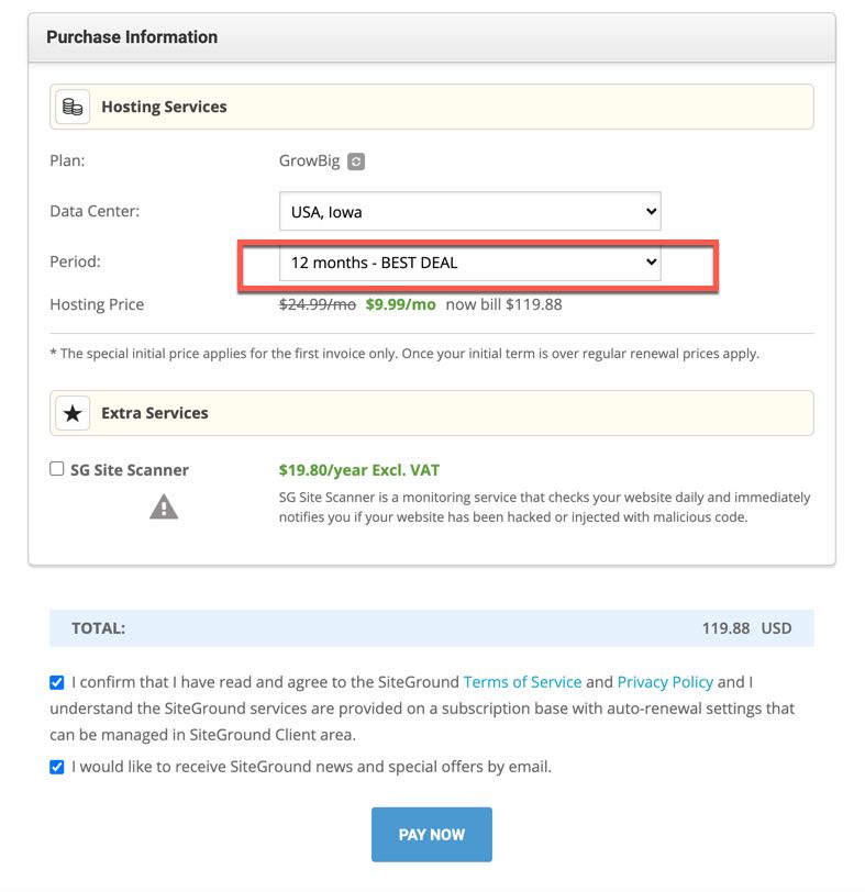 siteground pricing